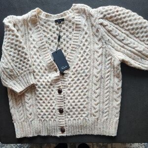 Rails SMALL Isla Cream Confetti Wool Blend Cable Knit Short Sleeve Sweater